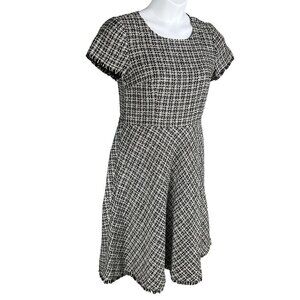 Talbots Womens 6 Tweed Black White Dress Raw Hem Houndstooth Old Money Office